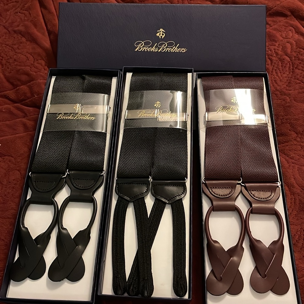 NIB Lot Of 3‎ Brooks Brothers Mens XL Suspenders Black & Brown W/ Leather Trim